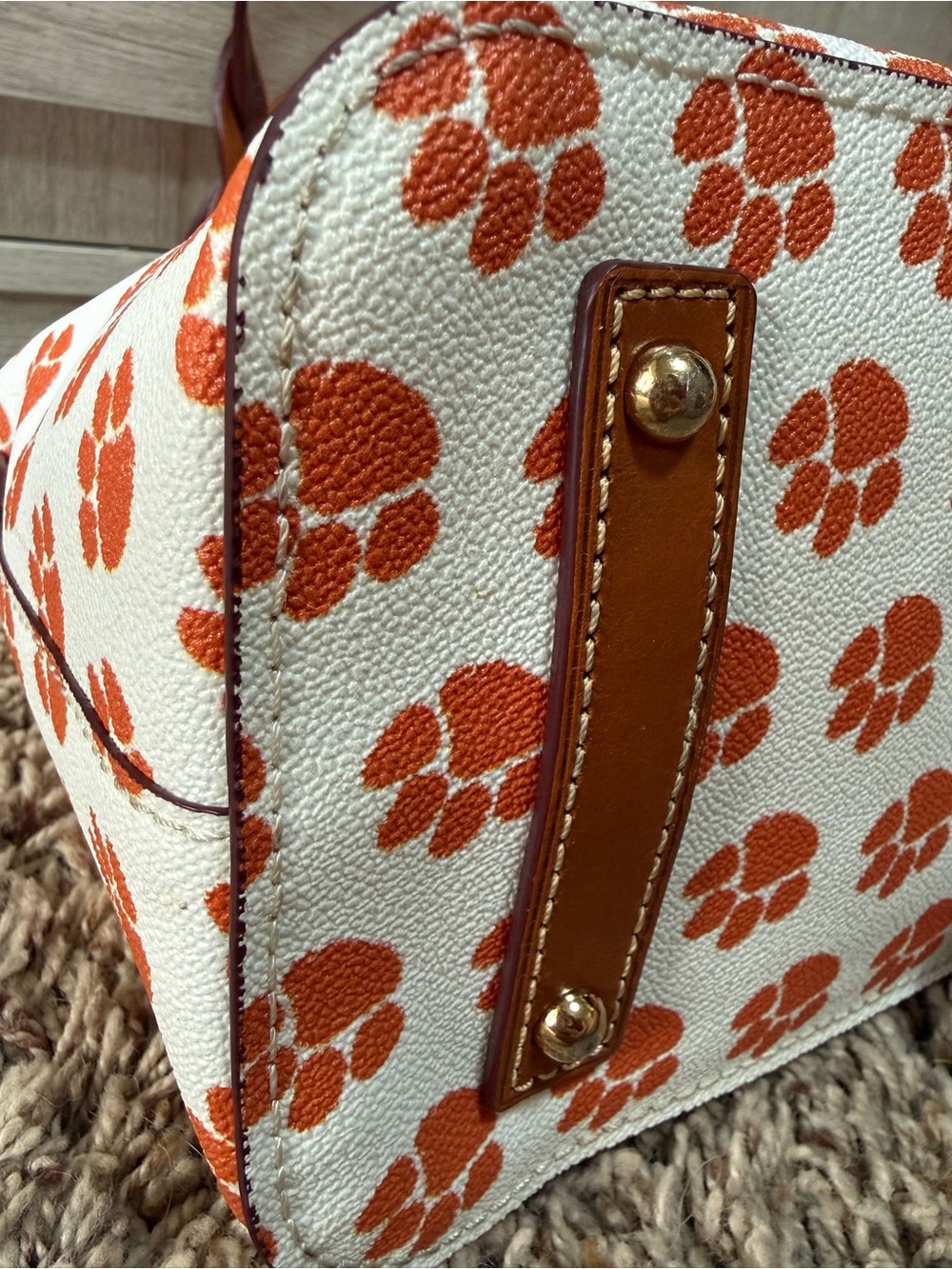 Dooney & Bourke -Clemson Tigers Coated Canvas Paw Print Celeste Satchel Handbag - Picture 8 of 16